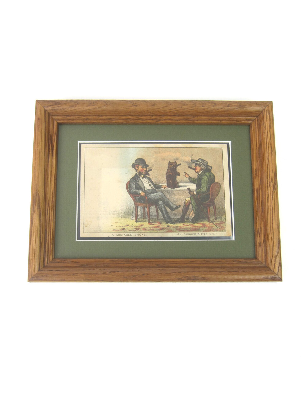 Currier & Ives Tobacco Trade Card Print Men Dog A Sociable Smoke Antique 1800s